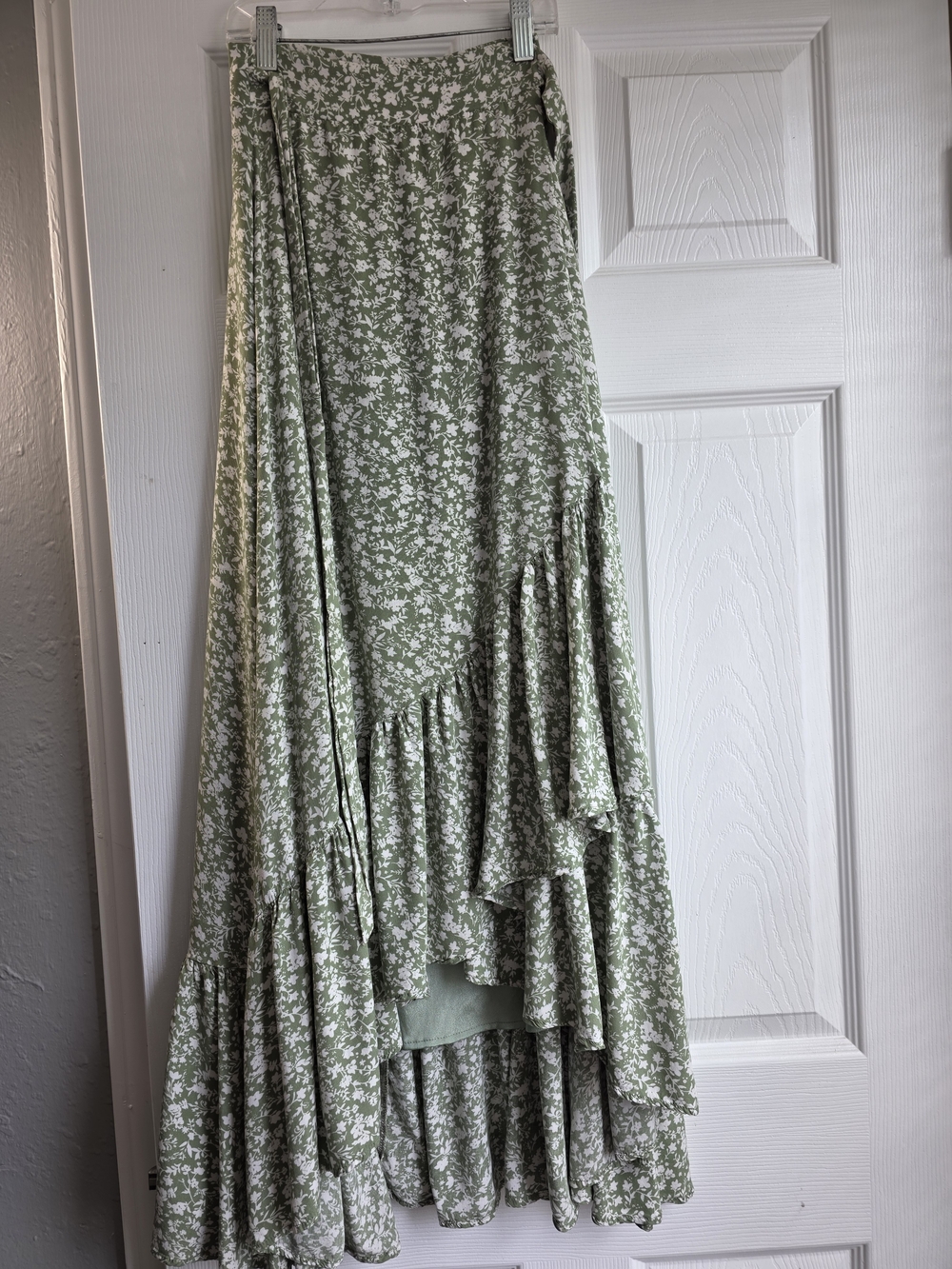 Earth Sage Green Floral High-Low Maxi Skirt